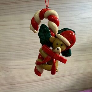 Handmade Teddy Bear Candy Cane Christmas Ornament Holiday Decor